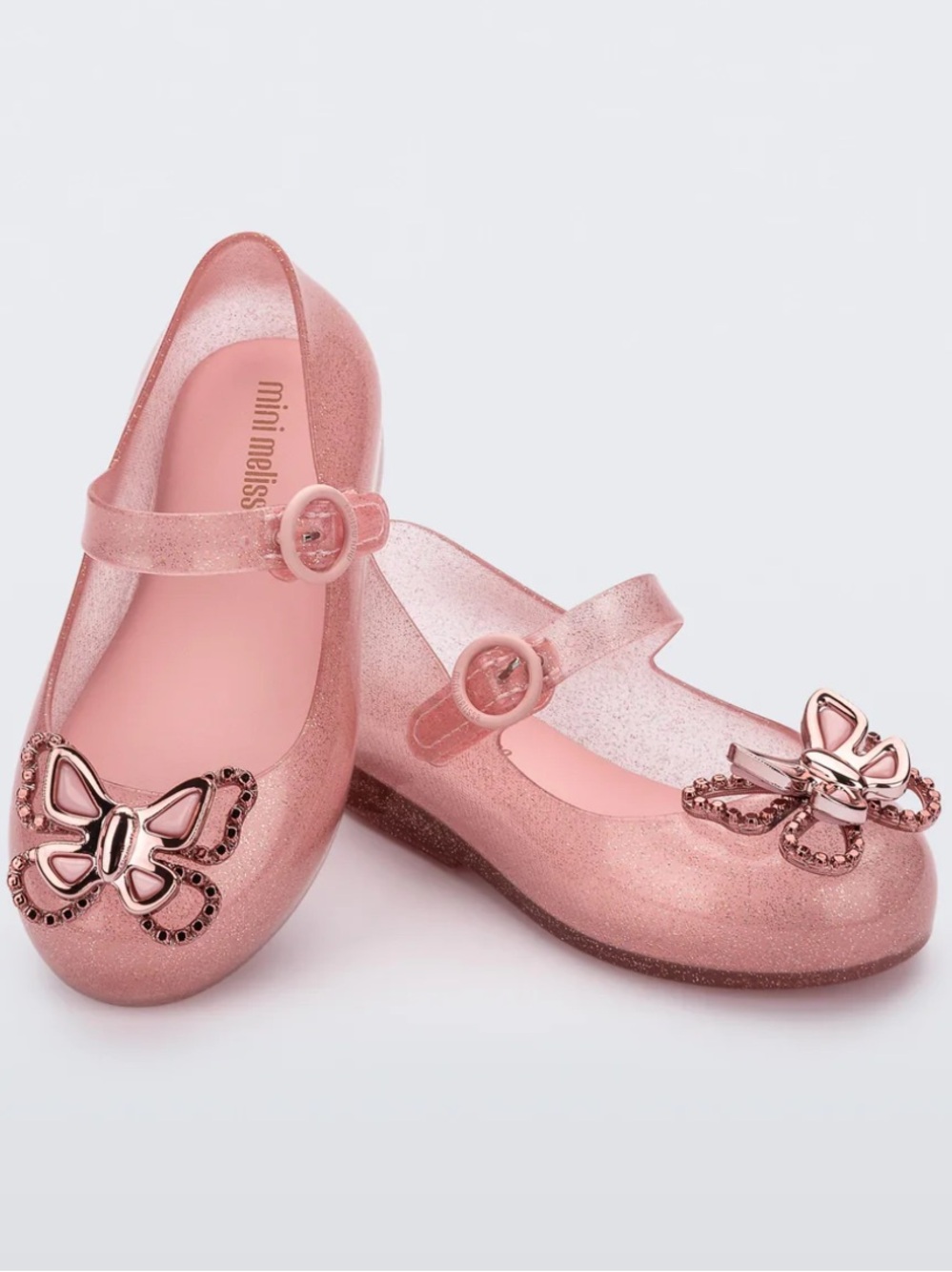 Mini Melissa Girls Pink Glitter Butterfly Mary Janes